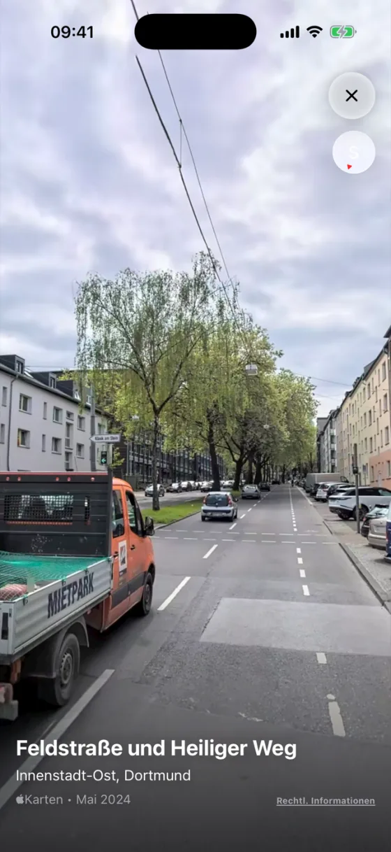 RoadReview Straßenansicht der genauen Stelle eines markierten Fehlers
